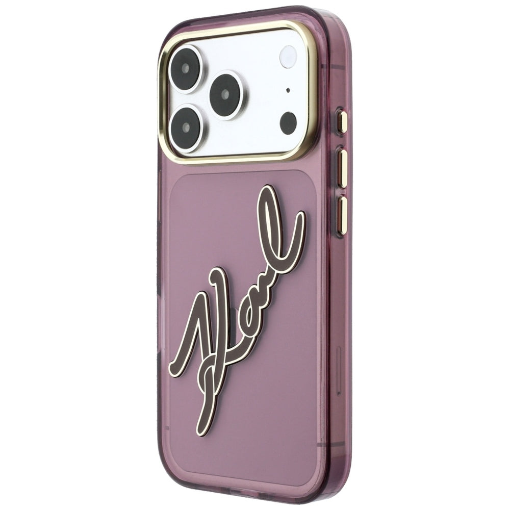 Capa para Apple iPhone 18 Pro / 17 Pro, Karl Lagerfeld, IML Big Signature Resin Logo e Moldura Metálica, Vinho