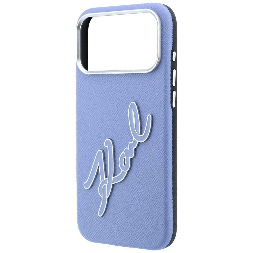 Capa para Apple iPhone 18 Pro / 17 Pro, Karl Lagerfeld, Logo Assinatura de Resina Lisa Grande, Azul
