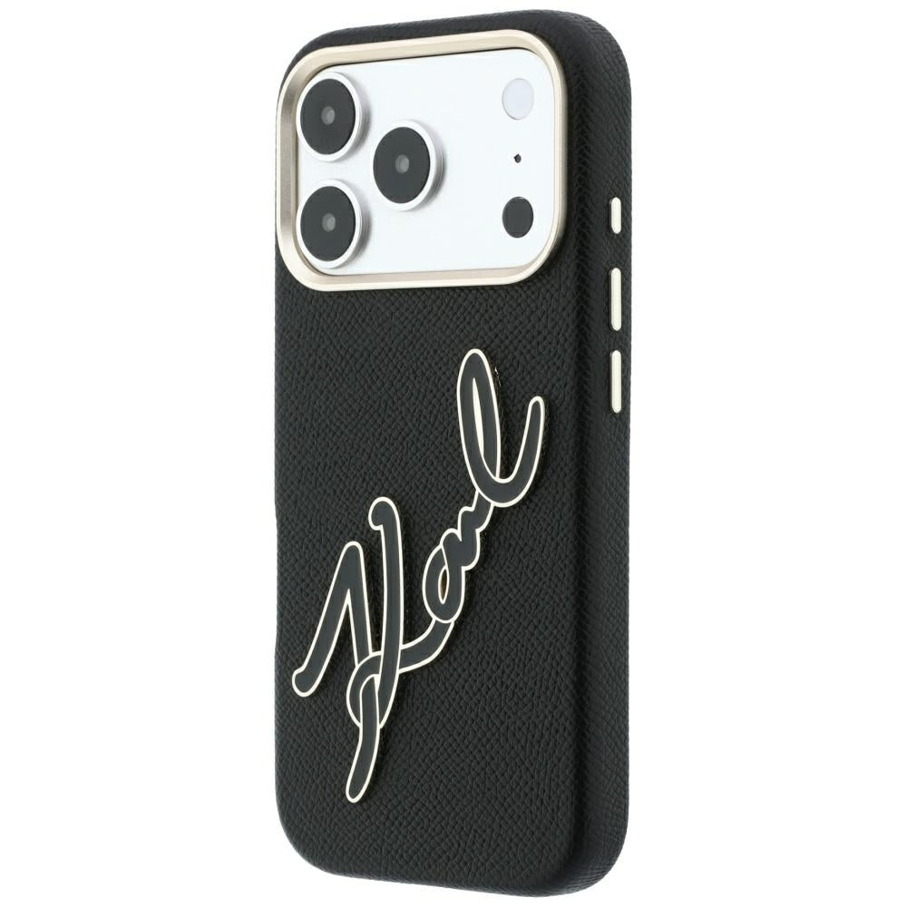 Capa para Apple iPhone 18 Pro / 17 Pro, Karl Lagerfeld, Smooth Big Resin Signature Logo, Preta