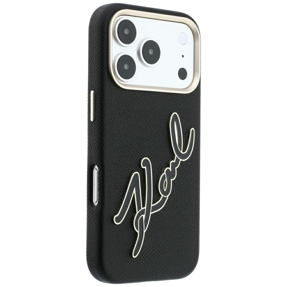 Capa para Apple iPhone 18 Pro / 17 Pro, Karl Lagerfeld, Smooth Big Resin Signature Logo, Preta