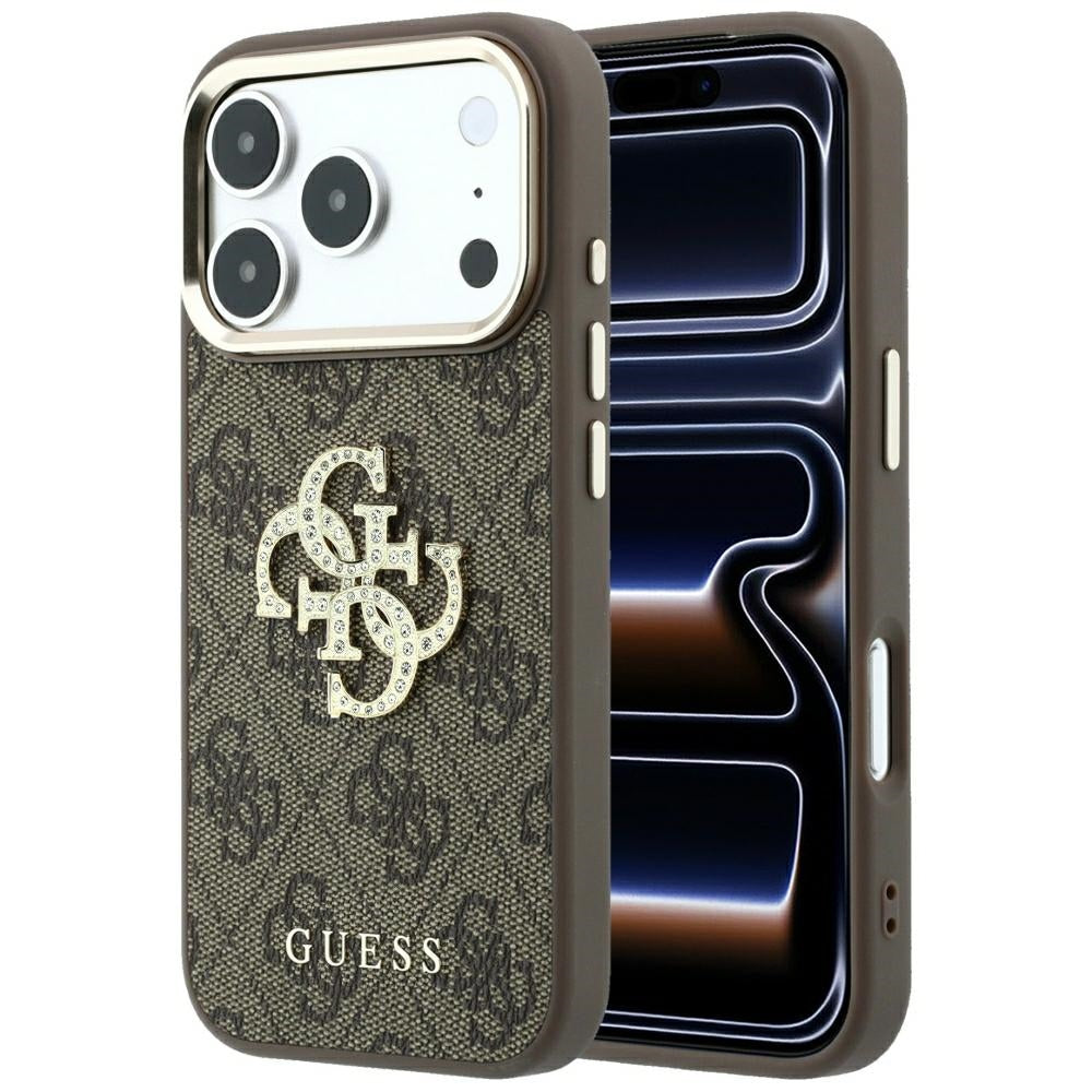Capa para Apple iPhone 18 Pro Max / 17 Pro Max, Guess, 4G Big Strass Logo, Castanha