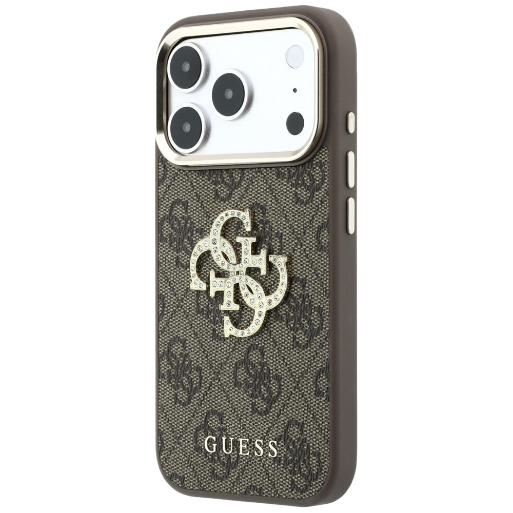 Capa para Apple iPhone 18 Pro Max / 17 Pro Max, Guess, 4G Big Strass Logo, Castanha