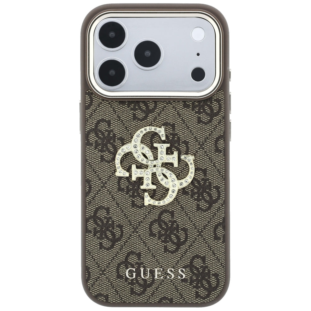 Capa para Apple iPhone 18 Pro Max / 17 Pro Max, Guess, 4G Big Strass Logo, Castanha