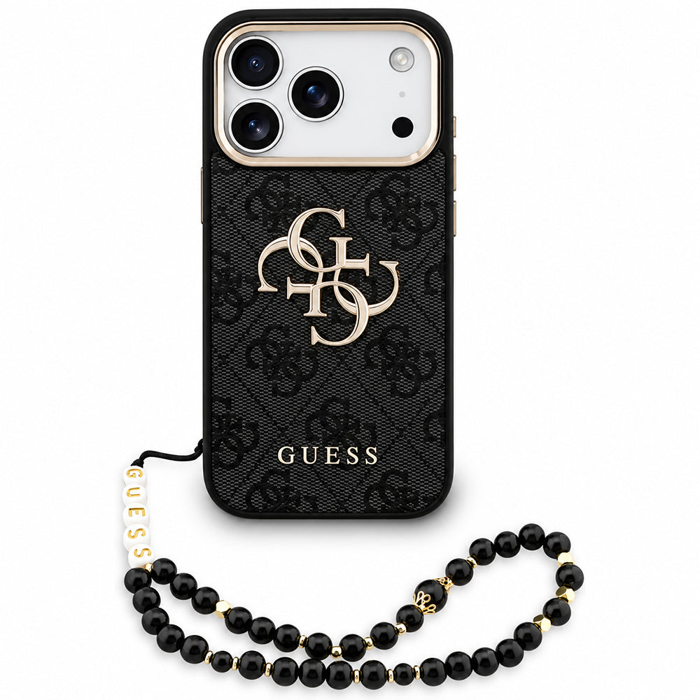 Capa para Apple iPhone 18 Pro Max / 17 Pro Max, Guess, 4G Classic Logo com Alça, Preto Dourado