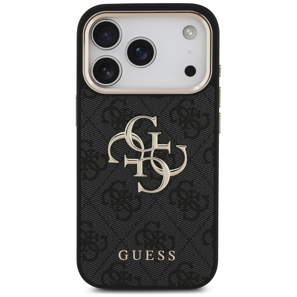 Capa para Apple iPhone 18 Pro Max / 17 Pro Max, Guess, 4G Classic Logo com Alça, Preto Dourado