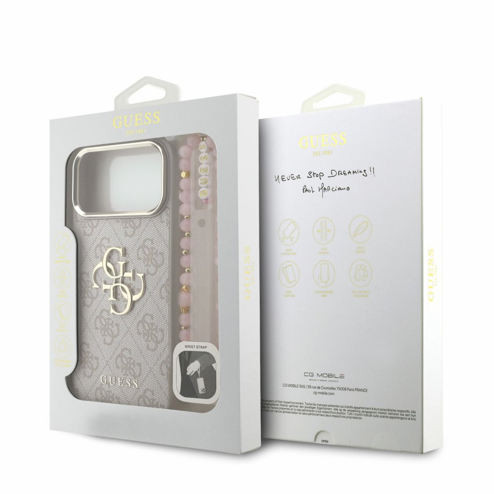 Capa para Apple iPhone 18 Pro Max / 17 Pro Max, Guess, 4G Classic Logo com Alça, Rosa Dourado