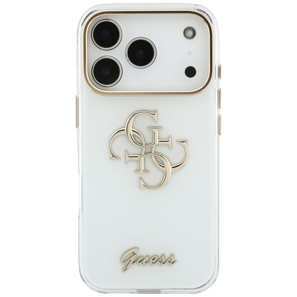 Capa para Apple iPhone 18 Pro Max / 17 Pro Max, Guess, IML 4G Metal Script, Branca