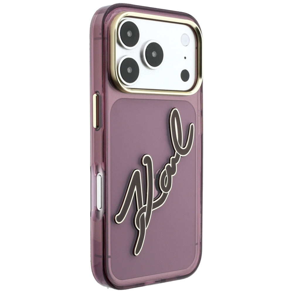 Capa para Apple iPhone 18 Pro Max / 17 Pro Max, Karl Lagerfeld, IML Big Signature Resin Logo Metal Frame, Vinho