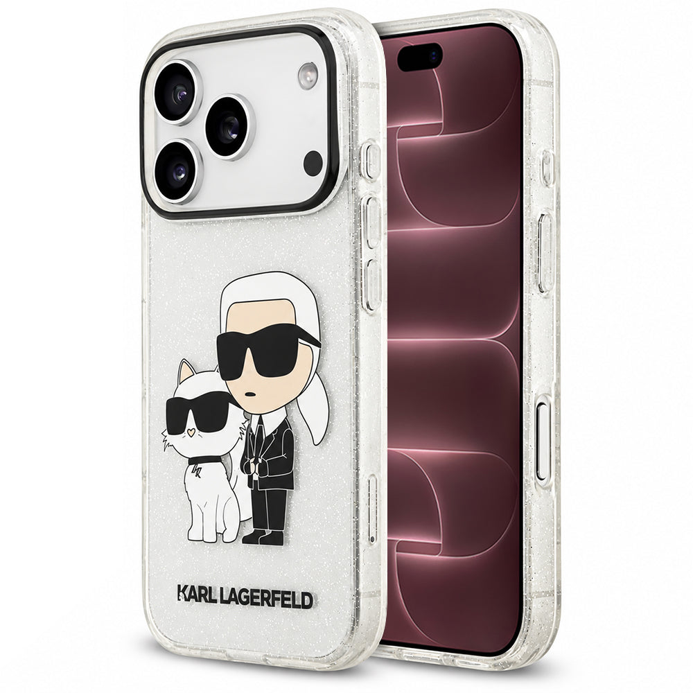Capa para Apple iPhone 18 Pro Max / 17 Pro Max, Karl Lagerfeld, IML Glitter Karl and Choupette NFT, Transparente