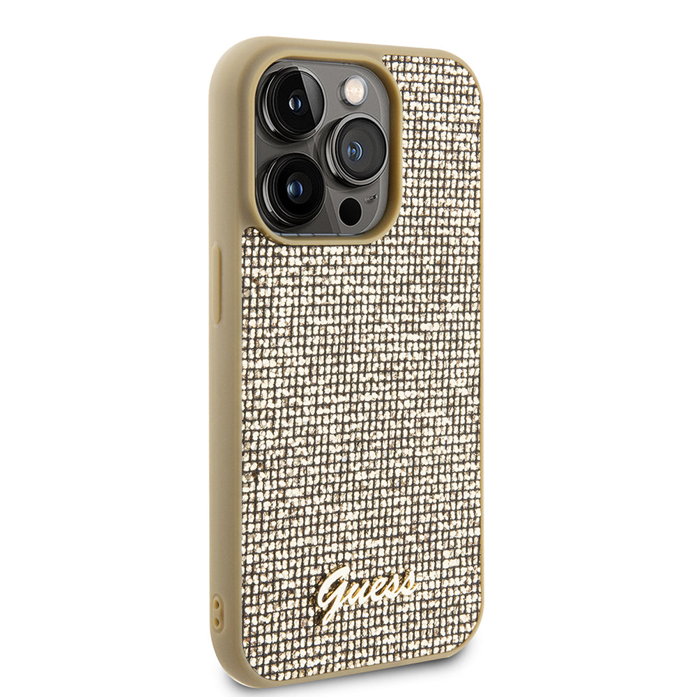 Capa para Apple iPhone 15 Pro, Guess, PU Square Mirror Script Logo, Dourada GUHCP15LPMSDGSD
