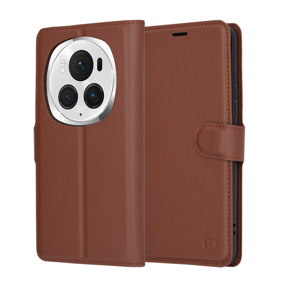 Capa para Honor Magic6 Pro, Techsuit, Leather Folio, Castanha