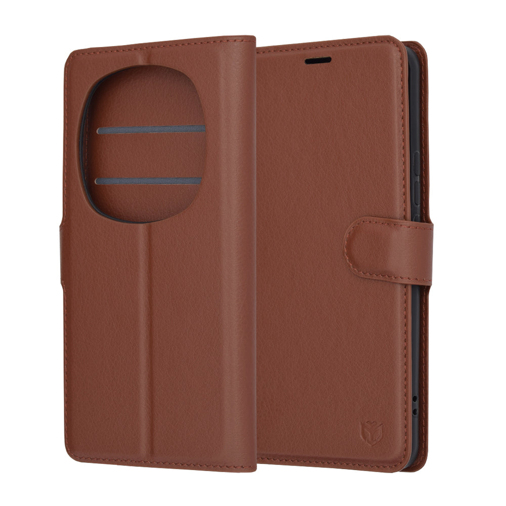 Capa para Honor Magic6 Pro, Techsuit, Leather Folio, Castanha