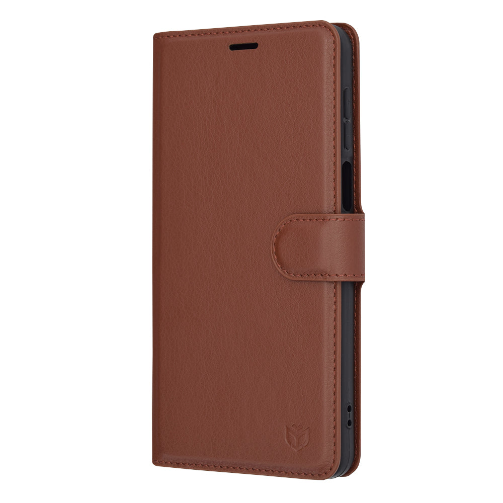 Capa para Motorola Moto G14, Techsuit, Leather Folio, Castanha
