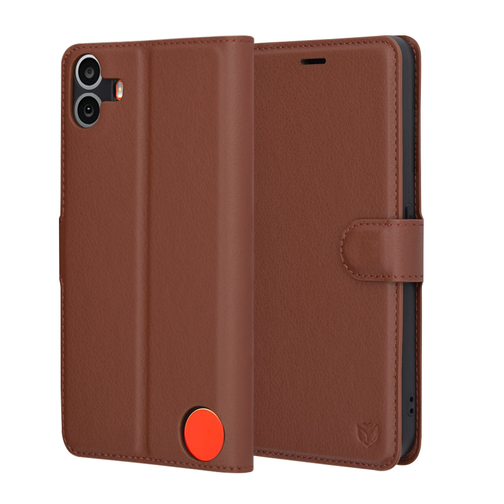 Capa para Nothing CMF Phone 1, Techsuit, Leather Folio, Castanha