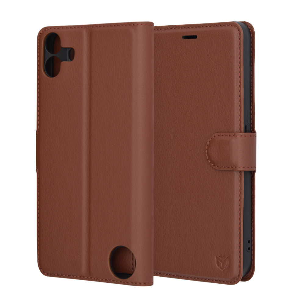 Capa para Nothing CMF Phone 1, Techsuit, Leather Folio, Castanha