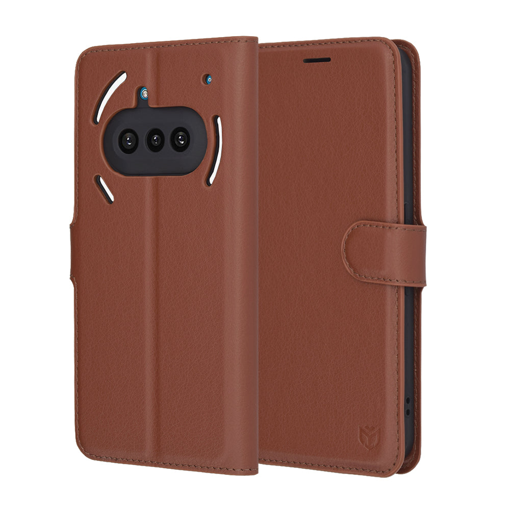 Capa para Nothing Phone (3a), Techsuit, Leather Folio, Castanha