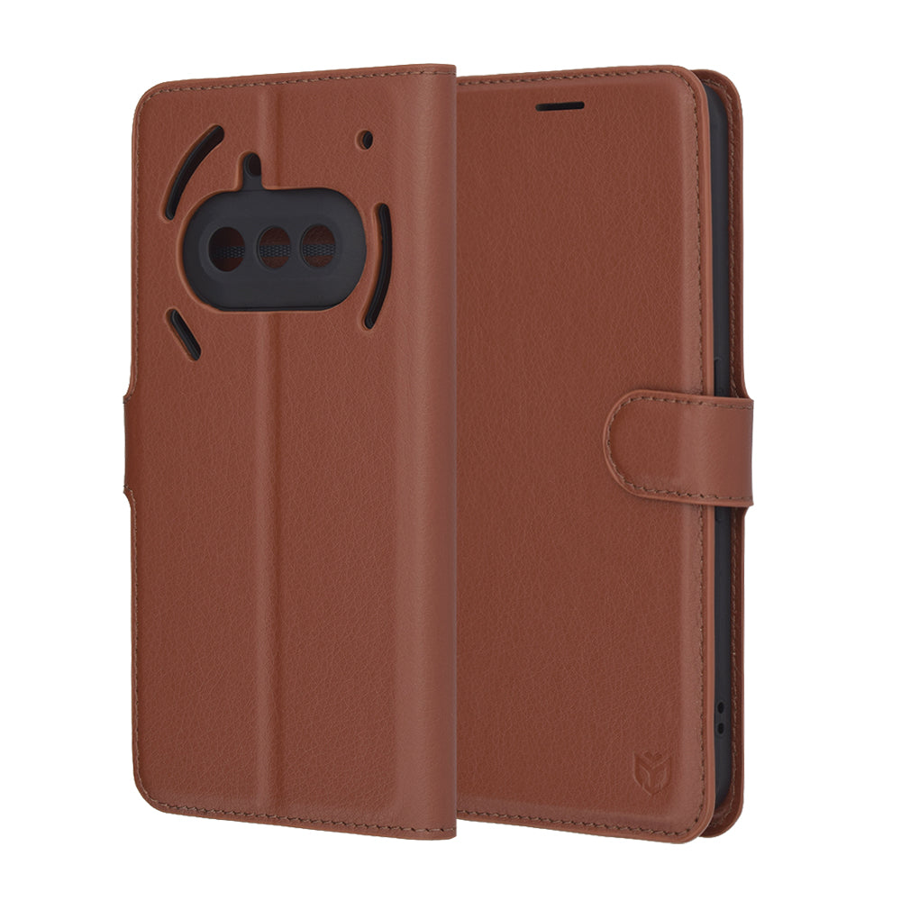 Capa para Nothing Phone (3a), Techsuit, Leather Folio, Castanha