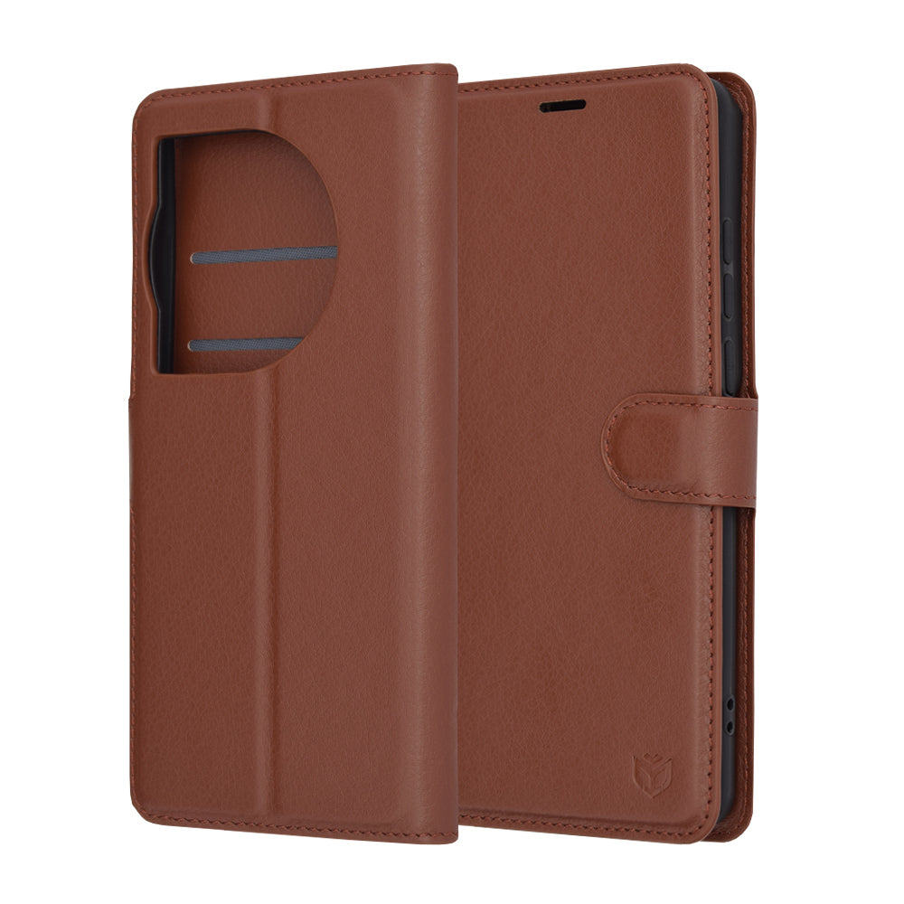 Capa para OnePlus 12, Techsuit, Leather Folio, Castanha