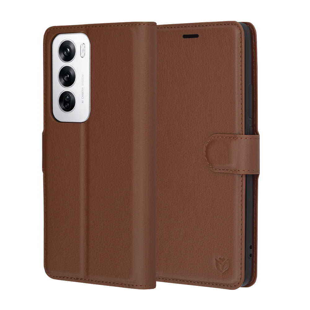 Capa para Oppo Reno12, Techsuit, Leather Folio, Castanha