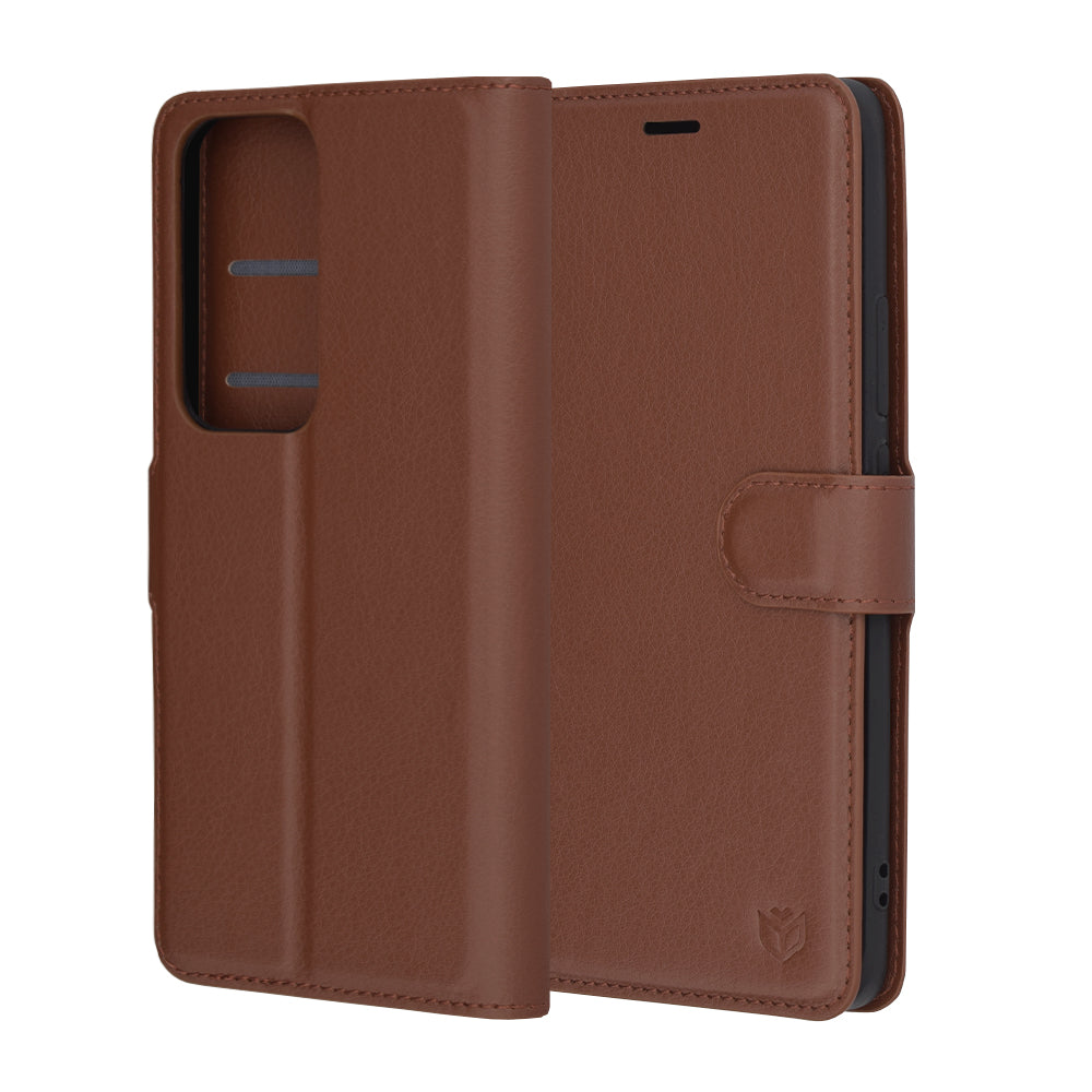Capa para Oppo Reno12, Techsuit, Leather Folio, Castanha