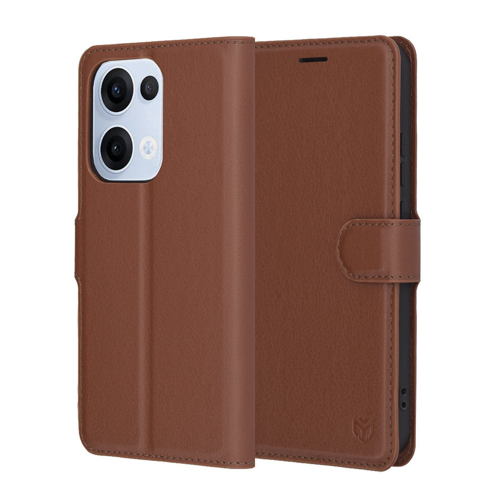 Capa para Oppo Reno13, Techsuit, Leather Folio, Castanha