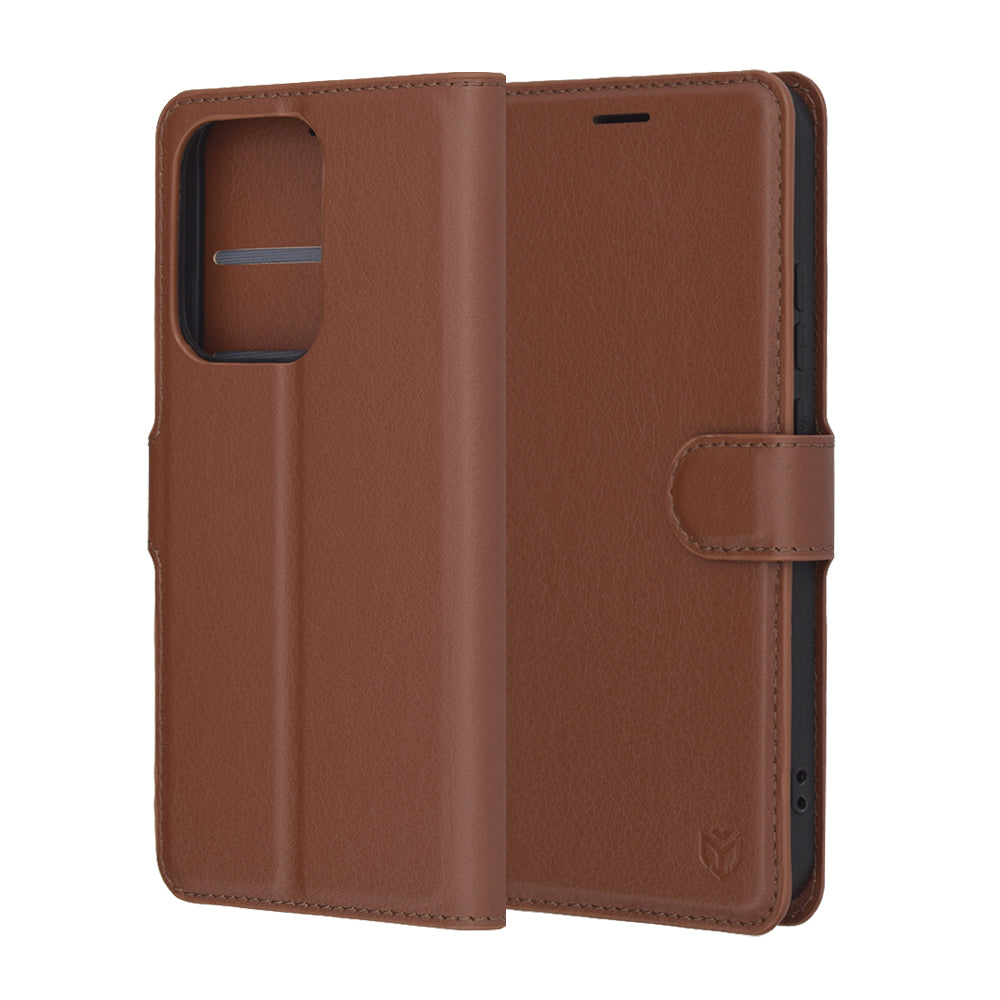 Capa para Oppo Reno13, Techsuit, Leather Folio, Castanha