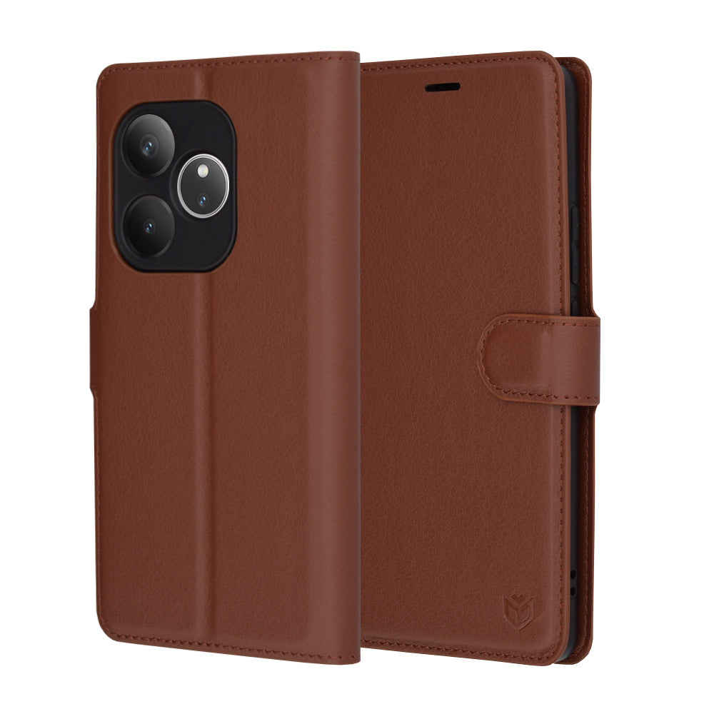 Capa para Realme GT 6T / GT 6, Techsuit, Leather Folio, Castanha