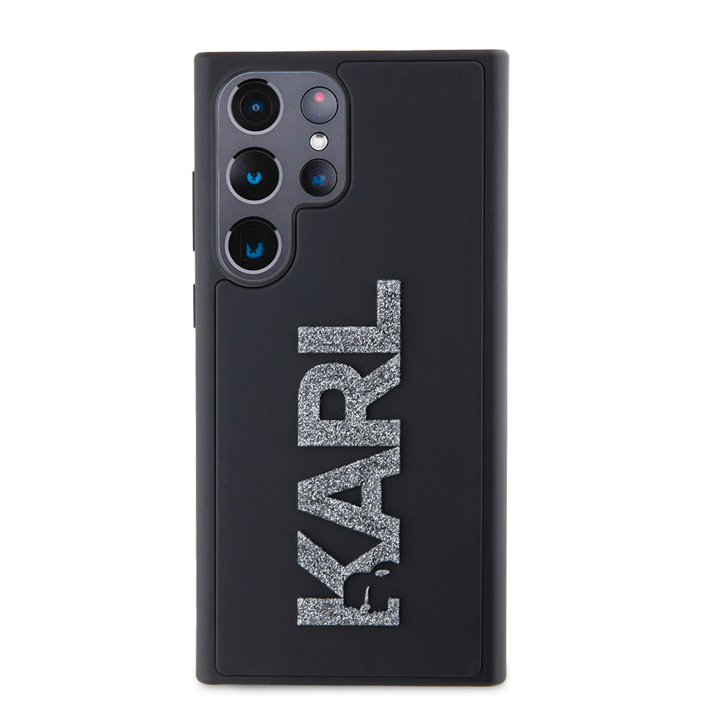 Capa para Samsung Galaxy S23 Ultra S918, Karl Lagerfeld, Logo de Borracha Glitter 3D, Preta
