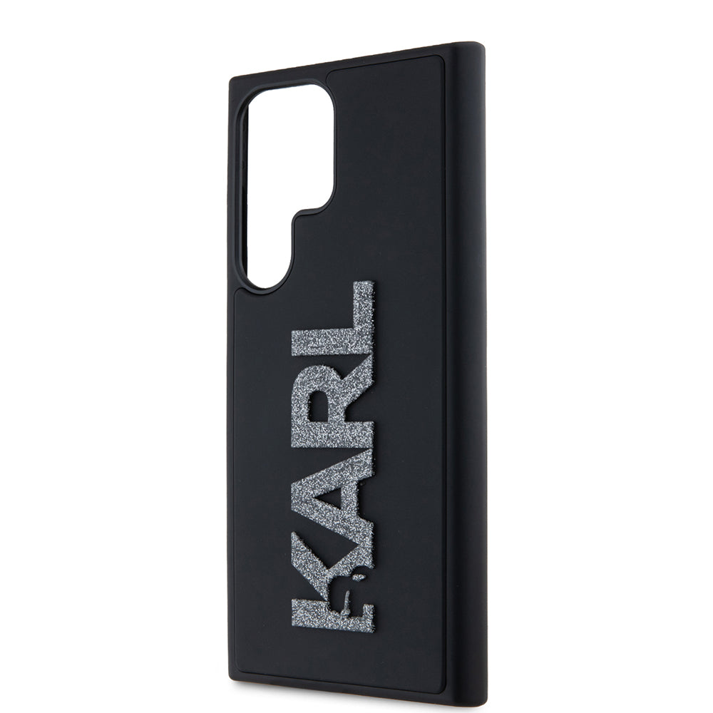 Capa para Samsung Galaxy S23 Ultra S918, Karl Lagerfeld, Logo de Borracha Glitter 3D, Preta
