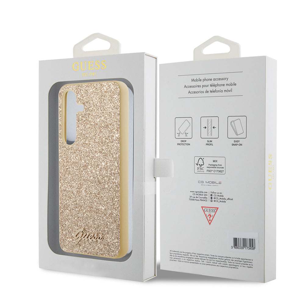 Capa para Samsung Galaxy S24+ S926, Guess, Glitter Script, Dourada