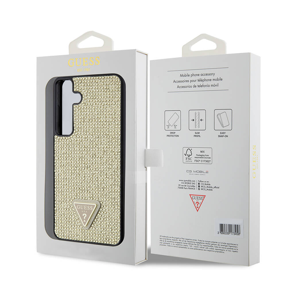 Capa para Samsung Galaxy S24+ S926, Guess, Logotipo Triângulo de Strass, Dourada