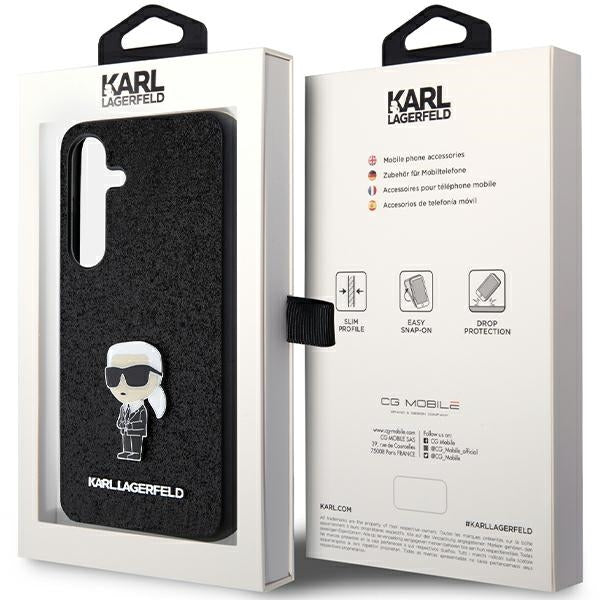 Capa para Samsung Galaxy S24+ S926, Karl Lagerfeld, Glitter Ikonik Karl Logo, Preta.