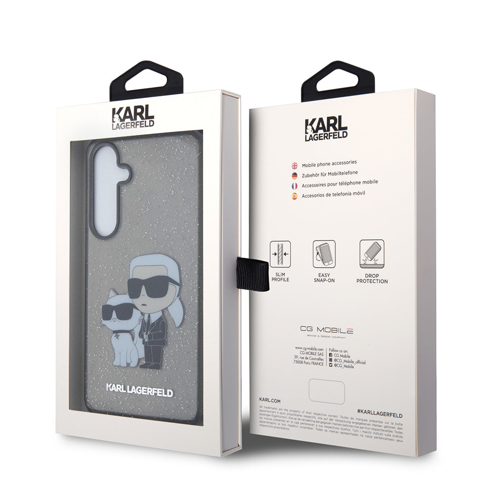 Capa para Samsung Galaxy S24+ S926, Karl Lagerfeld, Glitter Karl & Choupette, Preto Transparente