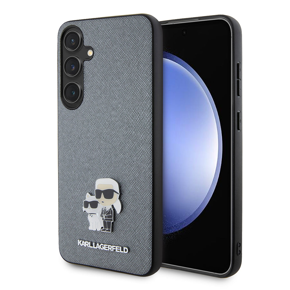 Capa para Samsung Galaxy S24+ S926, Karl Lagerfeld, Saffiano Karl & Choupette Metal, Cinza