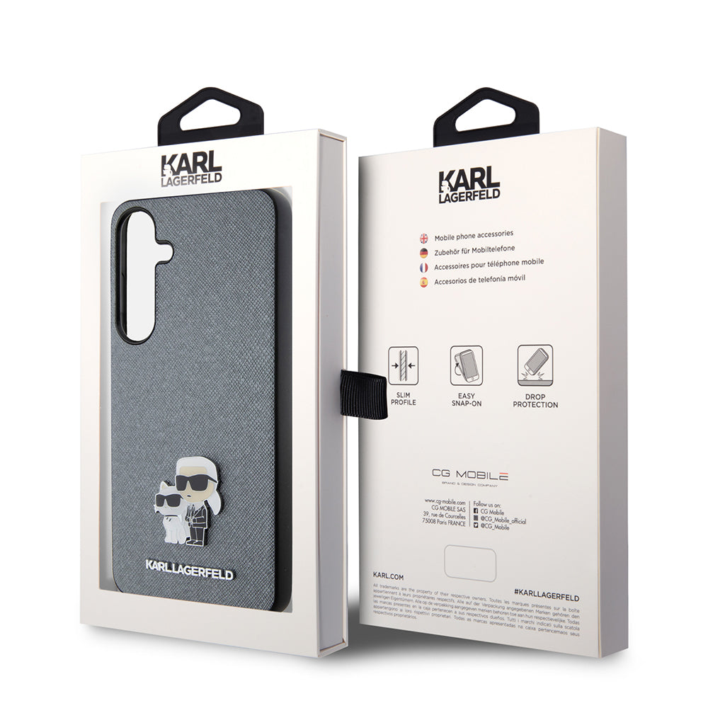 Capa para Samsung Galaxy S24+ S926, Karl Lagerfeld, Saffiano Karl & Choupette Metal, Cinza