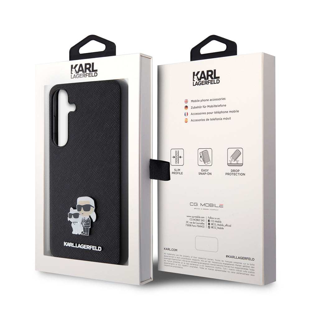 Capa para Samsung Galaxy S24+ S926, Karl Lagerfeld, Saffiano Karl & Choupette Metal, Preta.