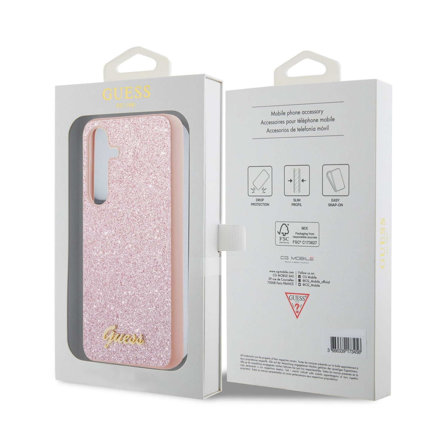 Capa para Samsung Galaxy S24 S921, Guess, Glitter Script, Rosa