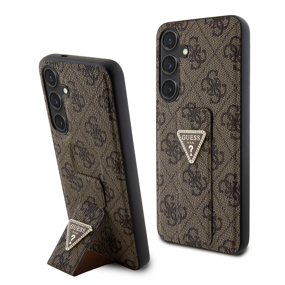 Capa para Samsung Galaxy S24 S921, Guess, Grip Stand 4G Triangle Strass, Castanho