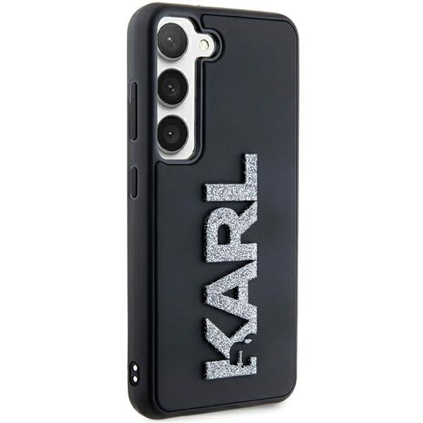 Capa para Samsung Galaxy S24 S921, Karl Lagerfeld, Logo de Borracha com Glitter 3D, Preta