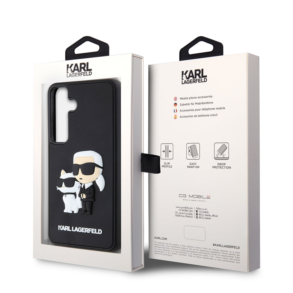 Capa para Samsung Galaxy S24 S921, Karl Lagerfeld, 3D Rubber Karl & Choupette, Preta