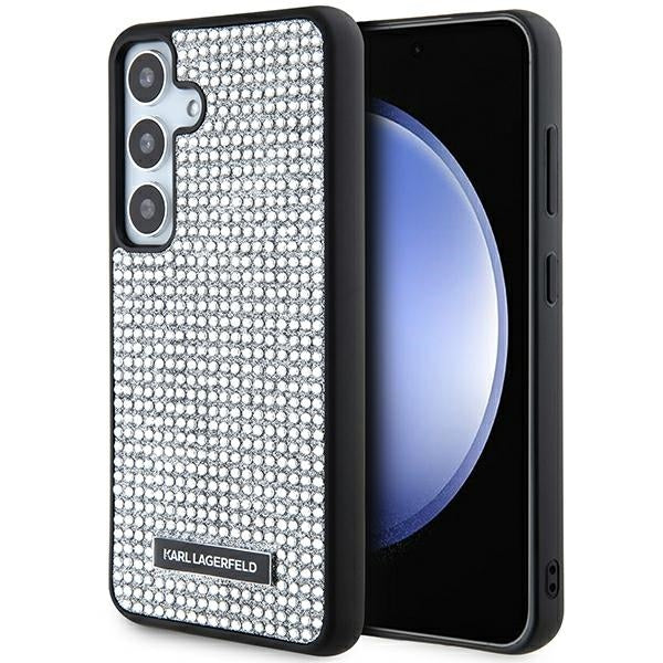 Capa para Samsung Galaxy S24 S921, Karl Lagerfeld, Placa de Metal com Strass, Prateada