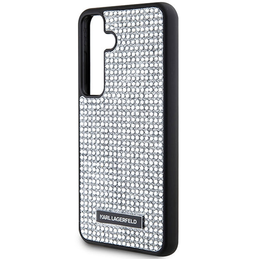 Capa para Samsung Galaxy S24 S921, Karl Lagerfeld, Placa de Metal com Strass, Prateada