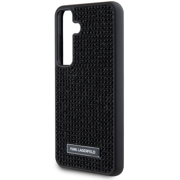 Capa para Samsung Galaxy S24 S921, Karl Lagerfeld, Placa de Metal com Strass, Preta