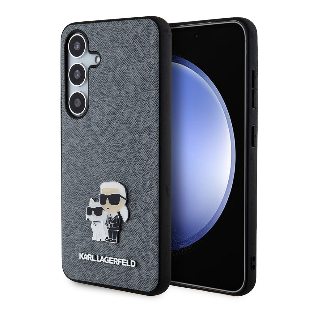 Capa para Samsung Galaxy S24 S921, Karl Lagerfeld, Saffiano Karl & Choupette Metal, Cinza