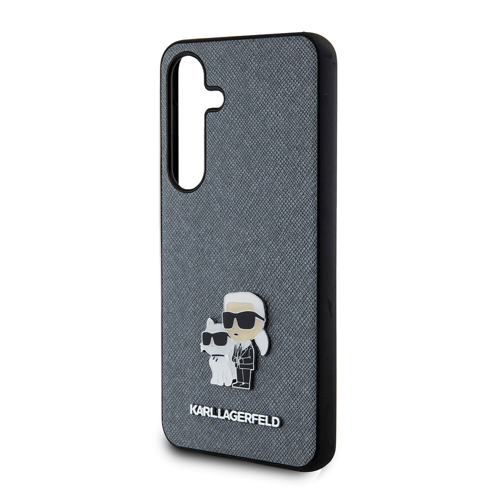 Capa para Samsung Galaxy S24 S921, Karl Lagerfeld, Saffiano Karl & Choupette Metal, Cinza