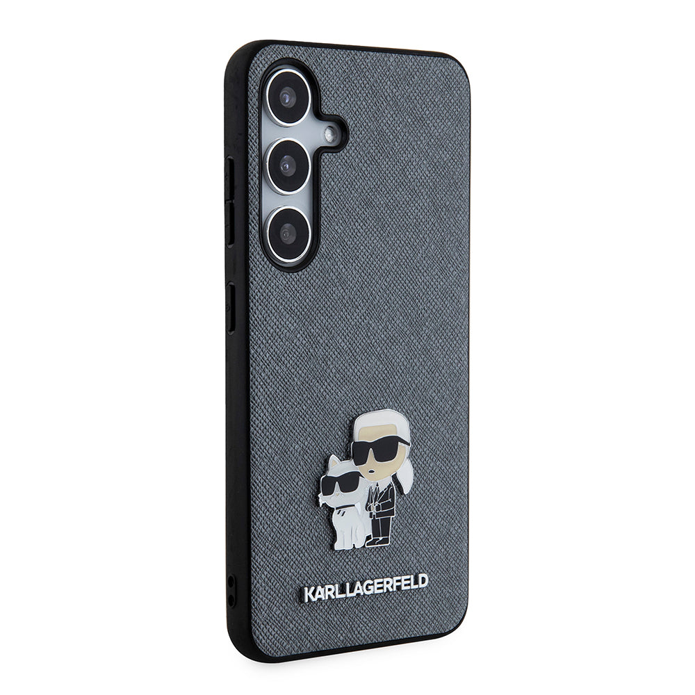 Capa para Samsung Galaxy S24 S921, Karl Lagerfeld, Saffiano Karl & Choupette Metal, Cinza