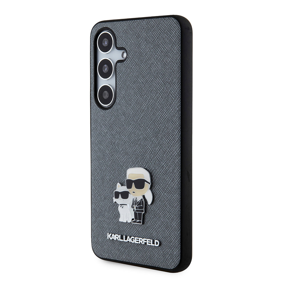 Capa para Samsung Galaxy S24 S921, Karl Lagerfeld, Saffiano Karl & Choupette Metal, Cinza