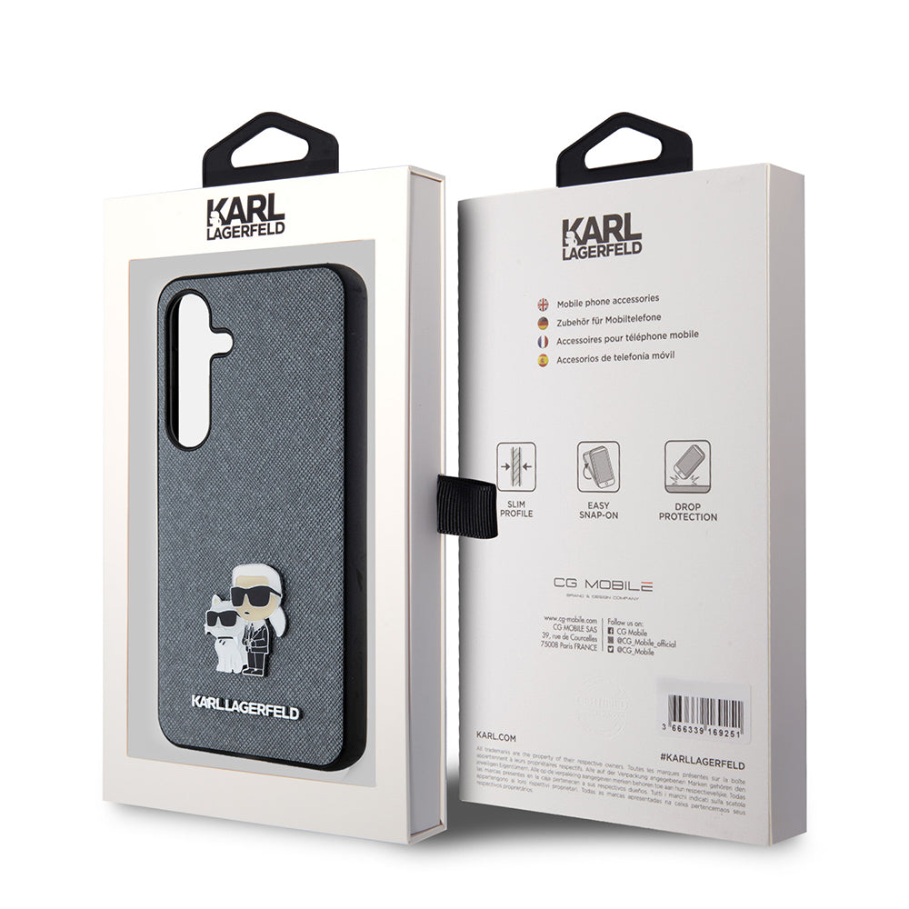 Capa para Samsung Galaxy S24 S921, Karl Lagerfeld, Saffiano Karl & Choupette Metal, Cinza