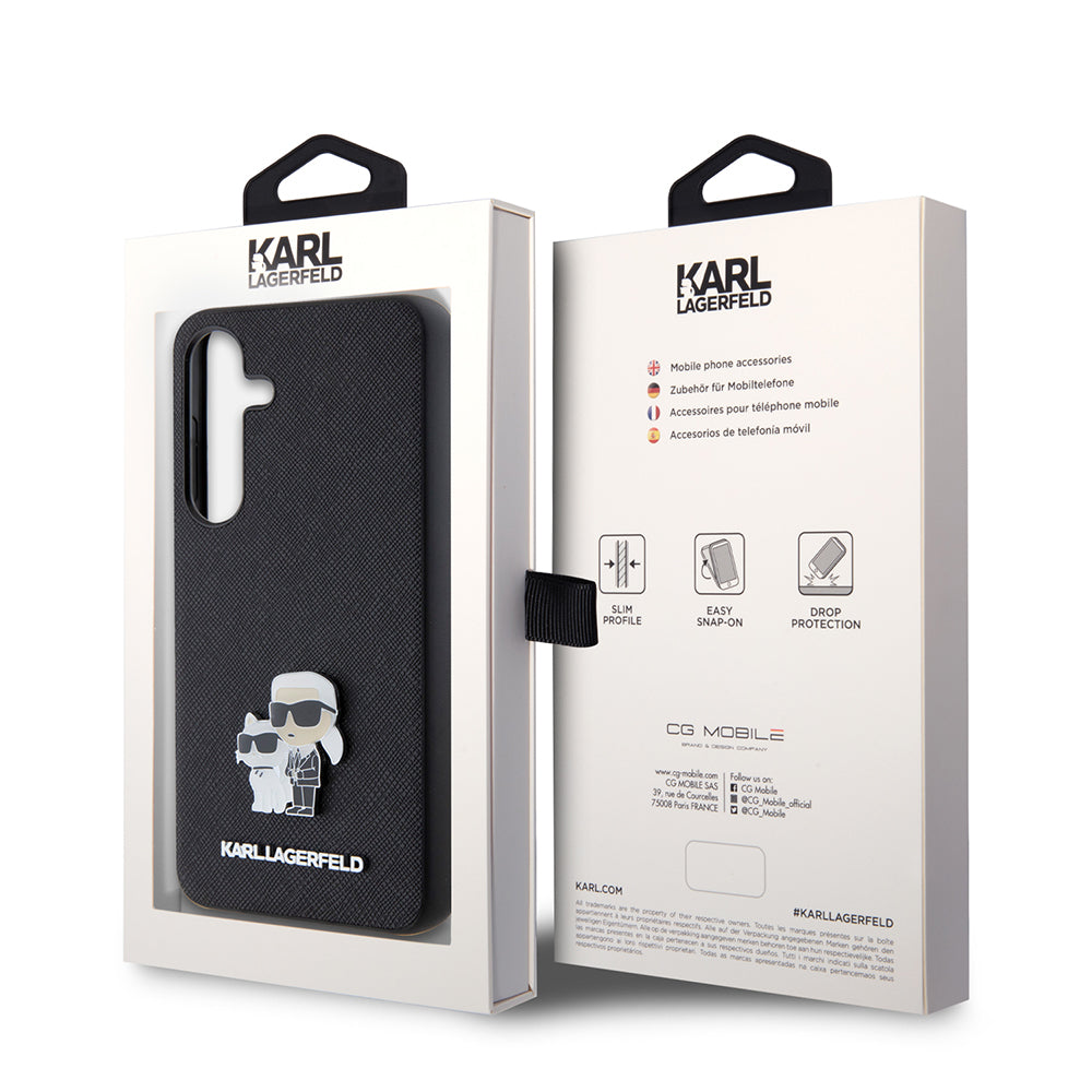 Capa para Samsung Galaxy S24 S921, Karl Lagerfeld, Saffiano Karl & Choupette Metal, Preta.