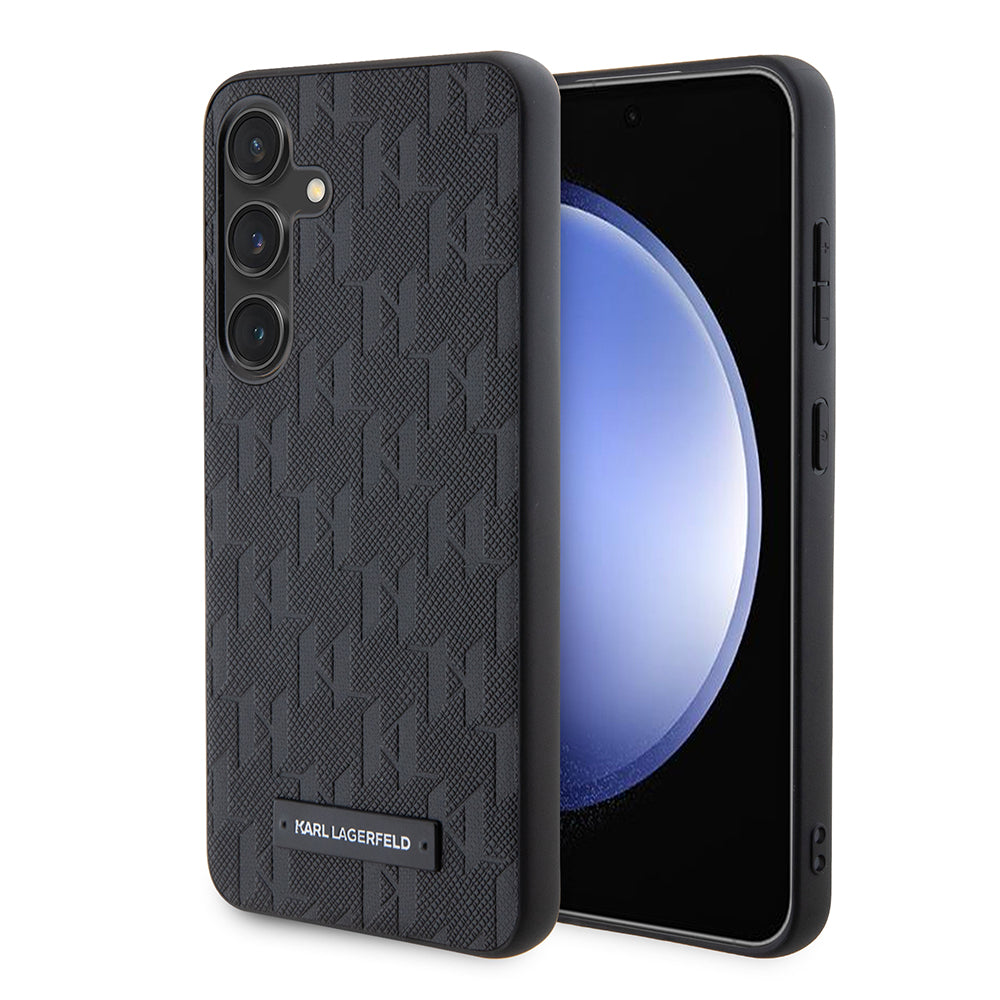 Capa para Samsung Galaxy S24 S921, Karl Lagerfeld, Saffiano Mono Metal Logo, Preta.